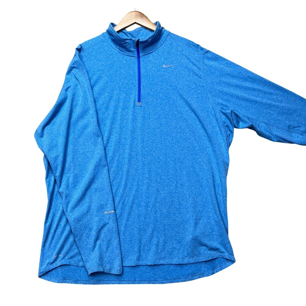 Nike Running Pullover Mens XL Blue 1/4 Zip‎ Heathered Thumbholes Dri-FIT Swoosh